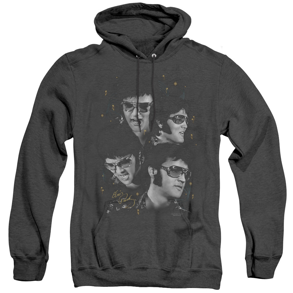 Elvis Presley Faces Mens Heather Hoodie Black Officially Licensed