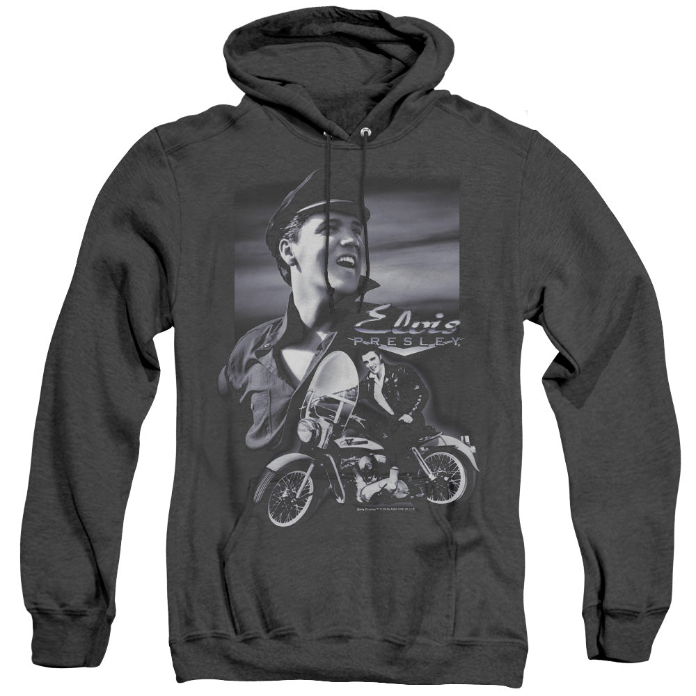 Elvis Presley Motorcycle Mens Heather Hoodie Black Officially Licensed