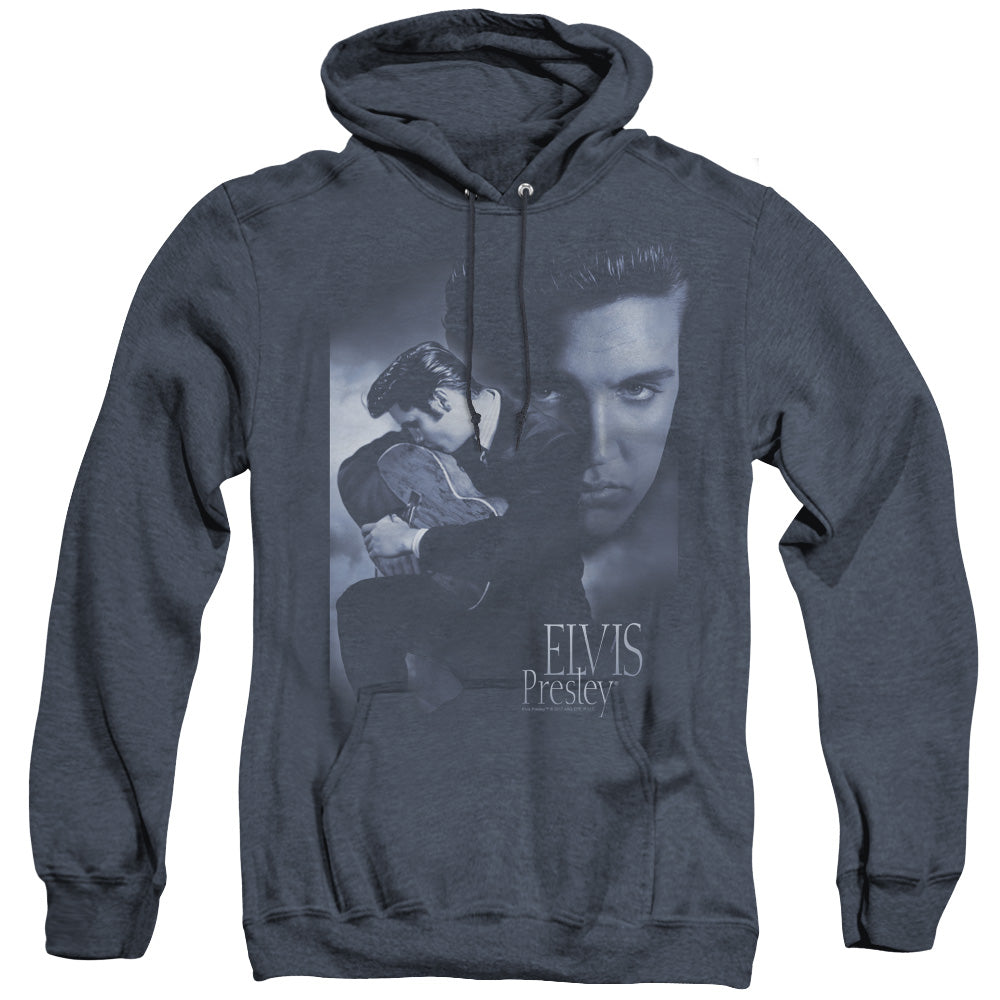 Elvis Presley Reverent Mens Heather Hoodie Navy Officially Licensed