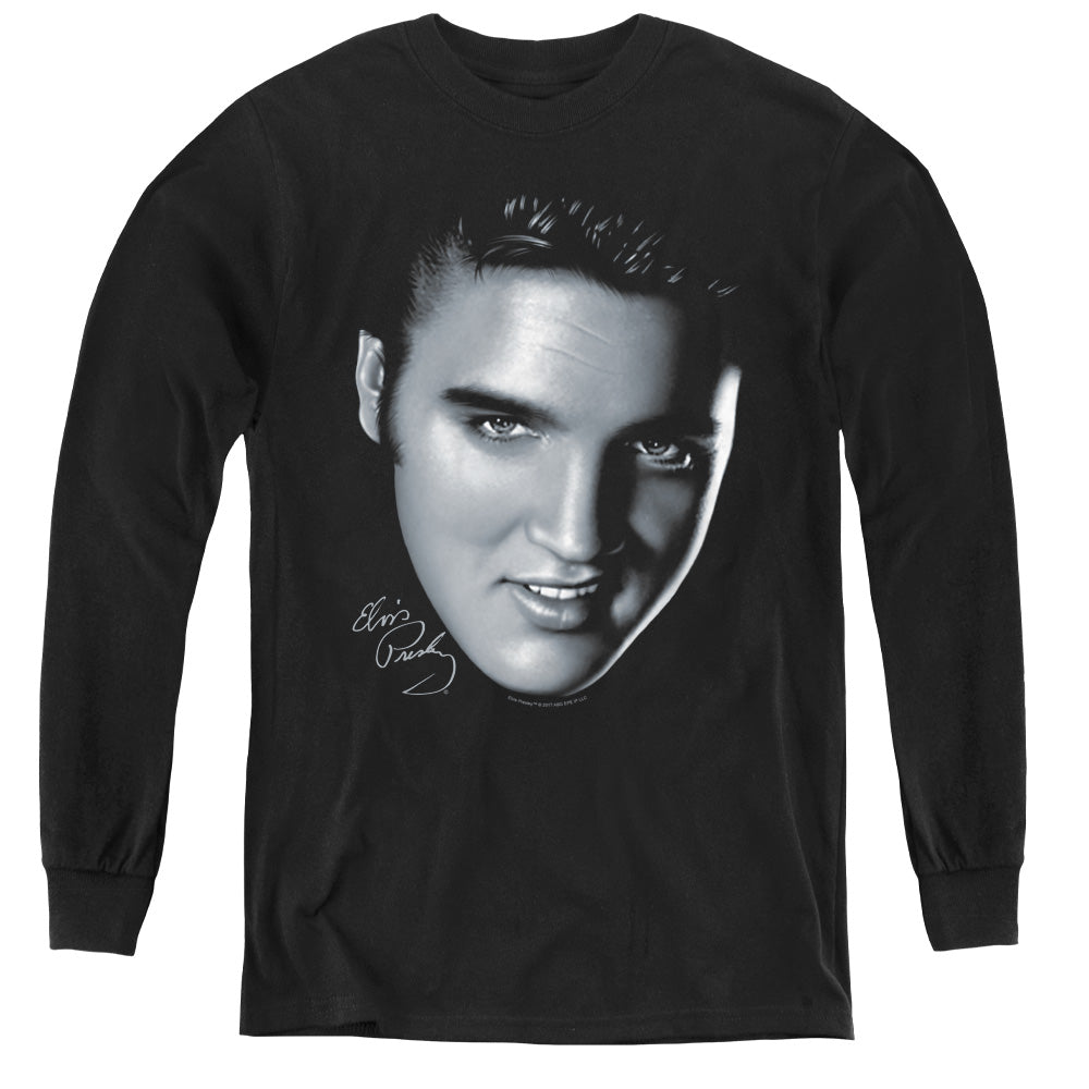 Elvis Presley Big Face Long Sleeve Kids Youth T Shirt Black Officially Licensed