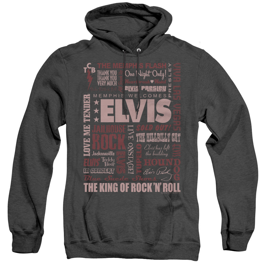 Elvis Presley Whole Lotta Type Mens Heather Hoodie Black Officially Licensed
