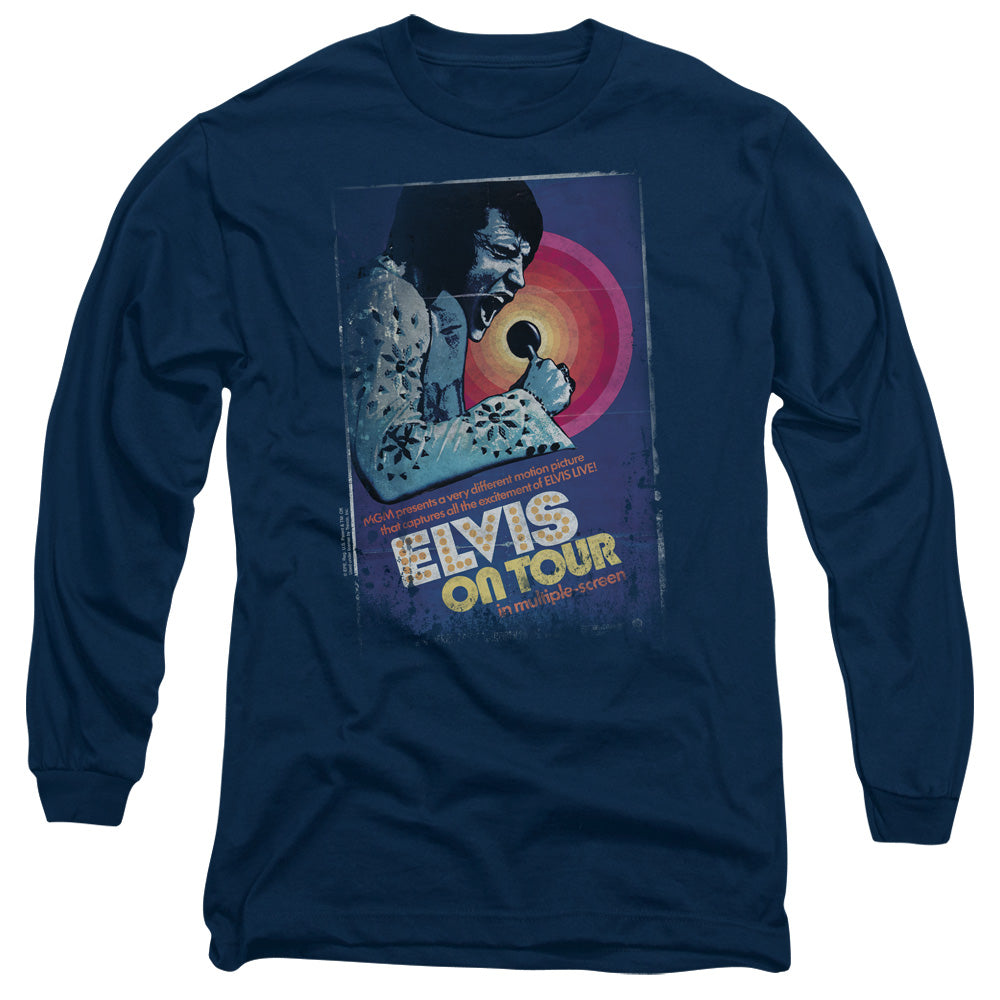 Elvis Presley On Tour Poster Mens Long Sleeve Shirt Navy Officially Licensed