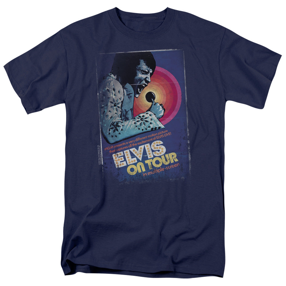 Elvis Presley On Tour Poster Mens T Shirt Navy Officially Licensed