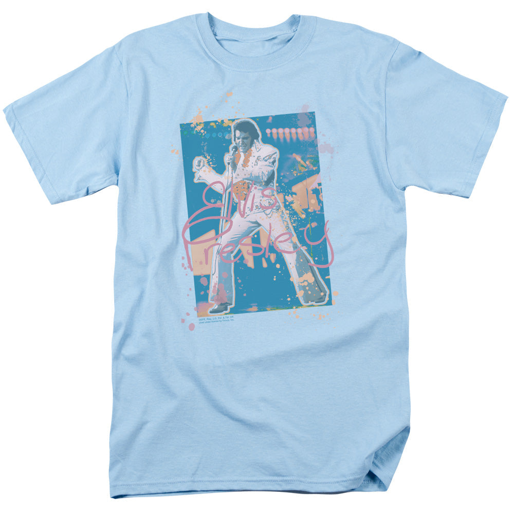 Elvis Presley Splatter Hawaii Mens T Shirt Carolina Blue Officially Licensed