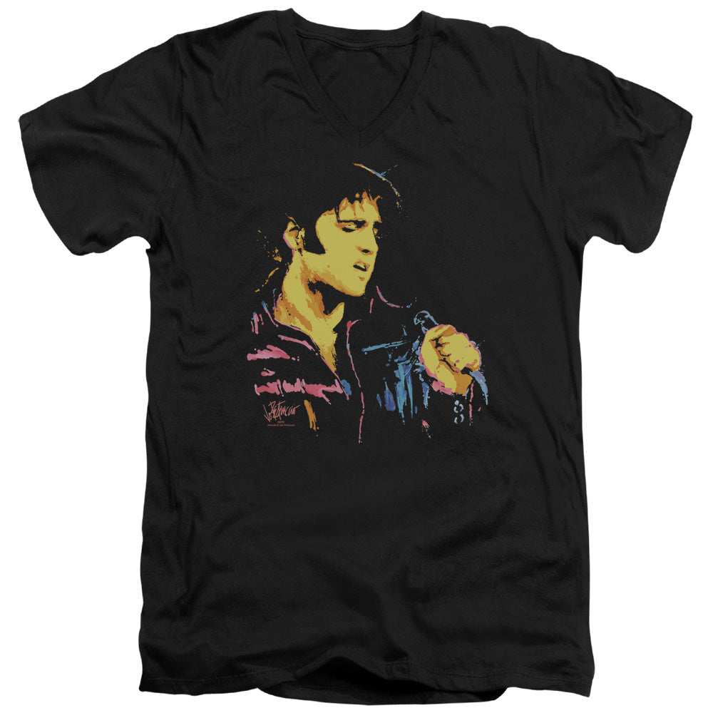 Elvis Presley Neon Elvis Mens Slim Fit V-Neck T Shirt Black Officially Licensed