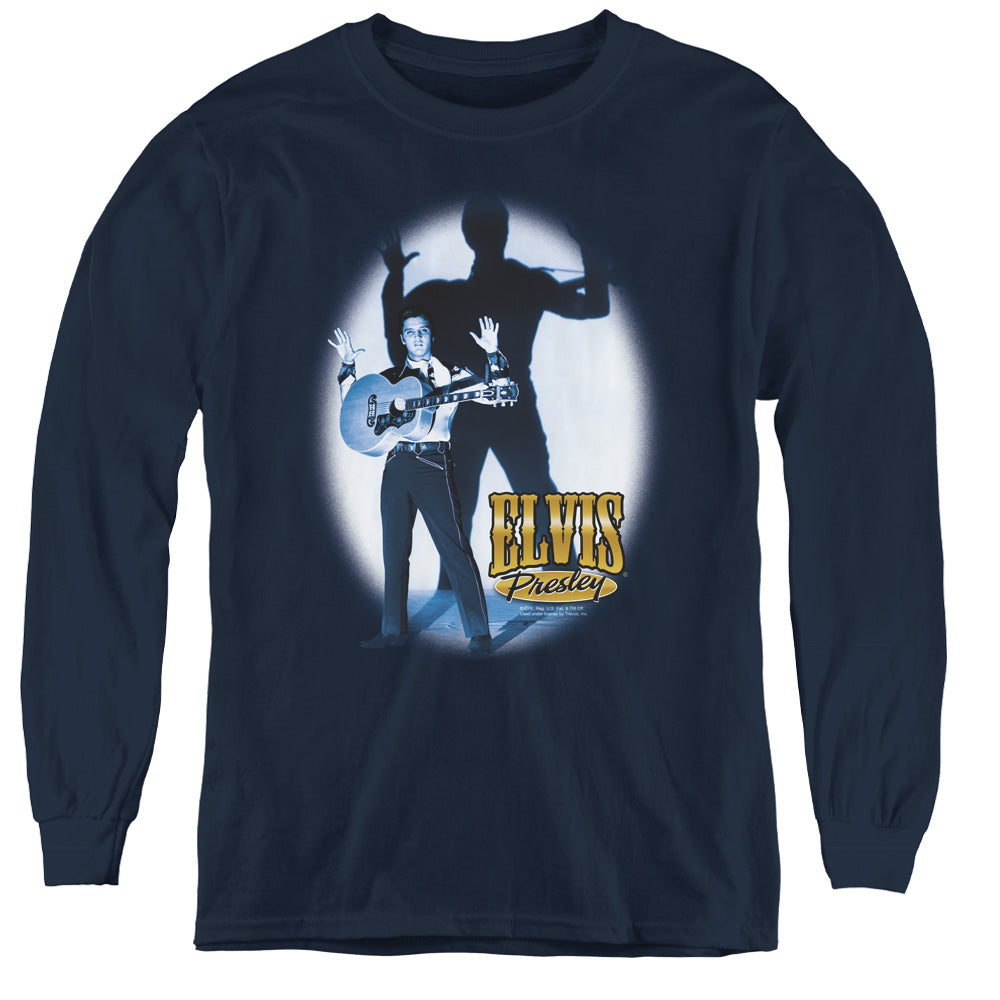 Elvis Presley Hands Up Long Sleeve Kids Youth T Shirt Navy Blue Officially Licensed