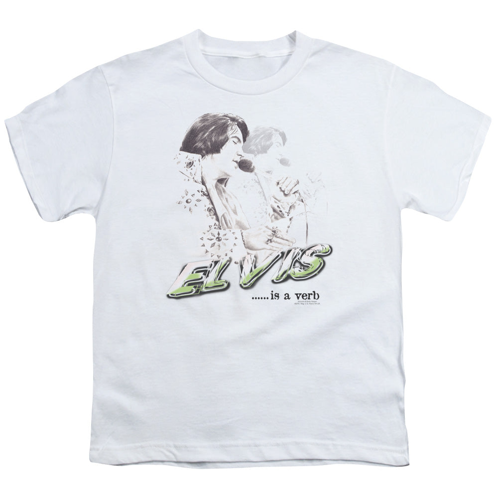 Elvis Presley Elvis is a Verb Kids Youth T Shirt White Officially Licensed