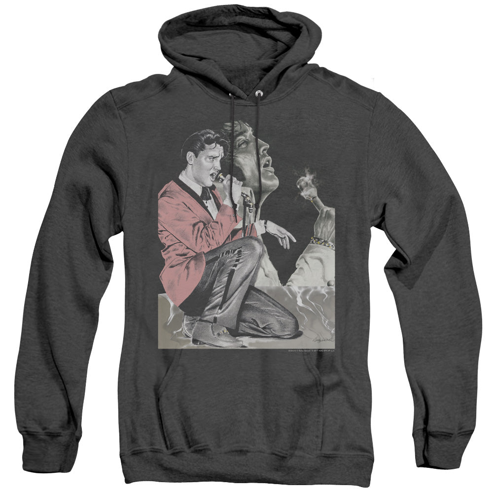 Elvis Presley Rock N Roll Smoke Mens Heather Hoodie Black Officially Licensed
