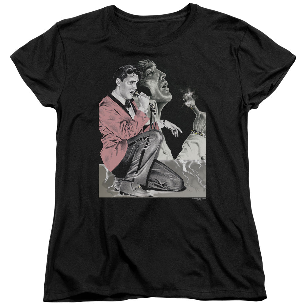Elvis Presley Rock N Roll Smoke Womens T Shirt Black Officially Licensed