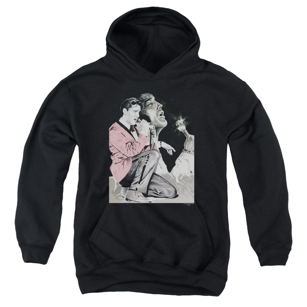 Elvis Presley Rock N Roll Smoke Kids Youth Hoodie Black Officially Licensed