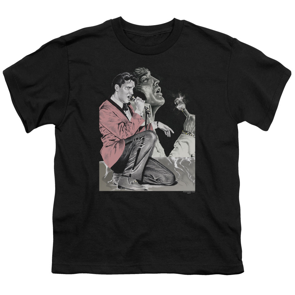 Elvis Presley Rock N Roll Smoke Kids Youth T Shirt Black Officially Licensed