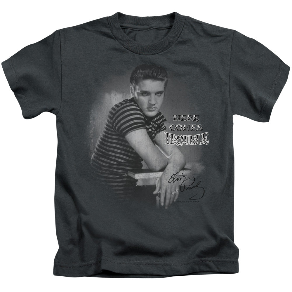 Elvis Presley Trouble Juvenile Kids Youth T Shirt Charcoal Officially Licensed