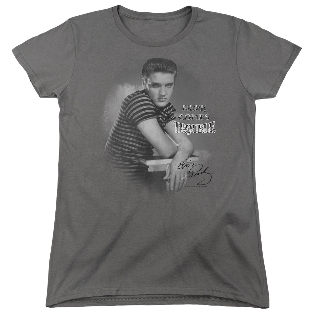 Elvis Presley Trouble Womens T Shirt Charcoal Officially Licensed