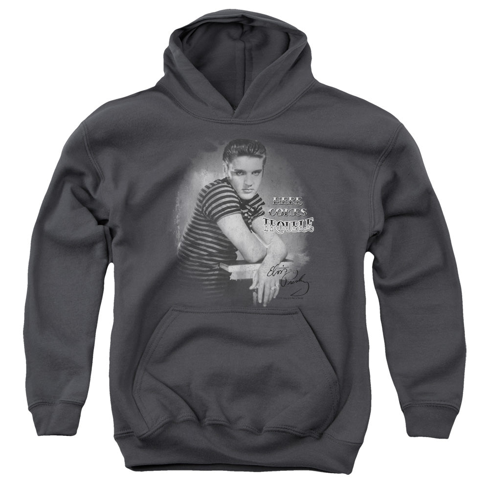 Elvis Presley Trouble Kids Youth Hoodie Charcoal Officially Licensed