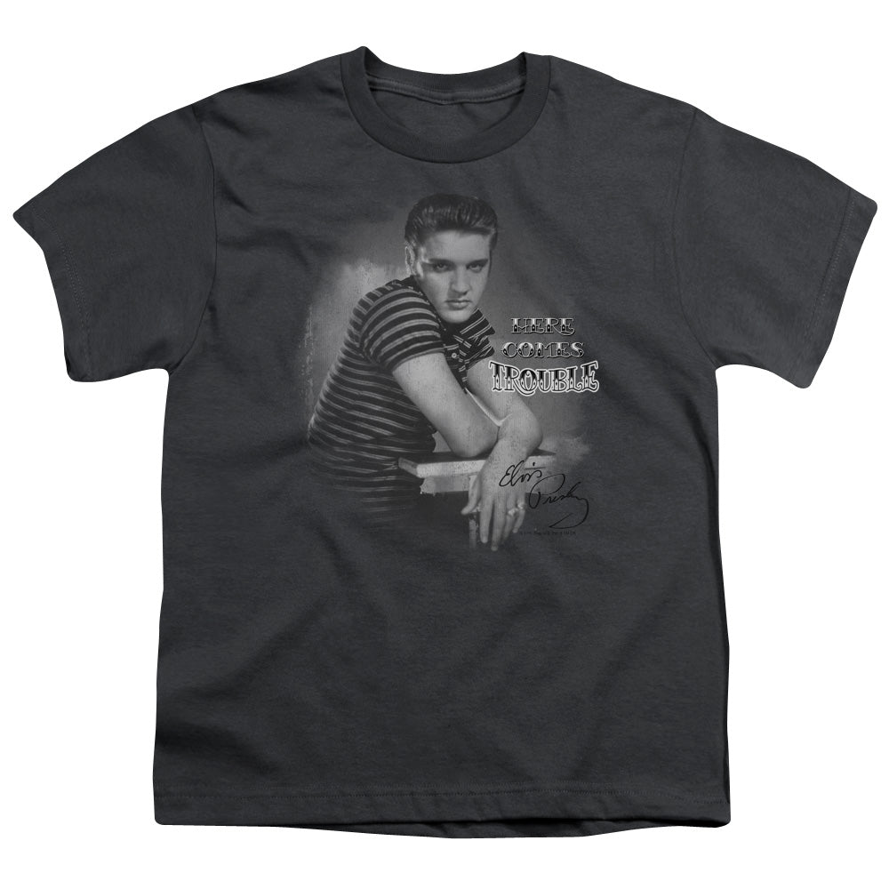 Elvis Presley Trouble Kids Youth T Shirt Charcoal Officially Licensed