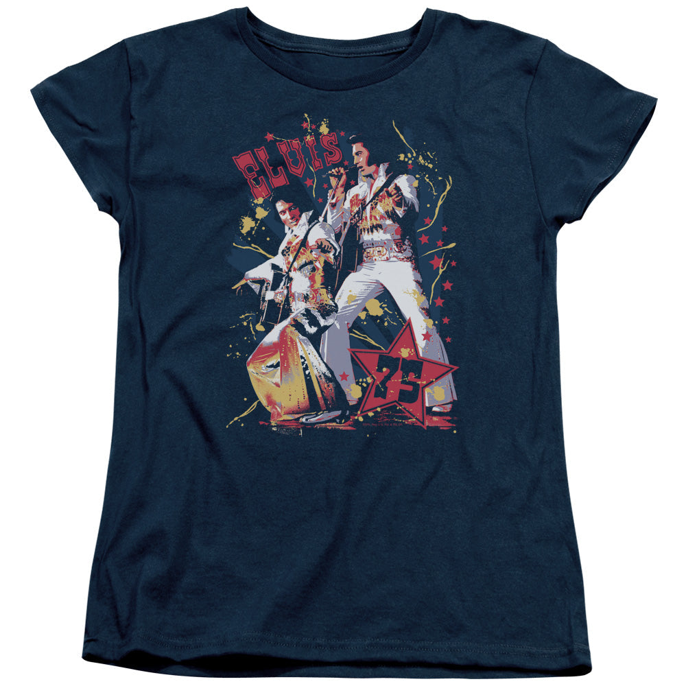 Elvis Presley Eagle Elvis Womens T Shirt Navy Blue Officially Licensed