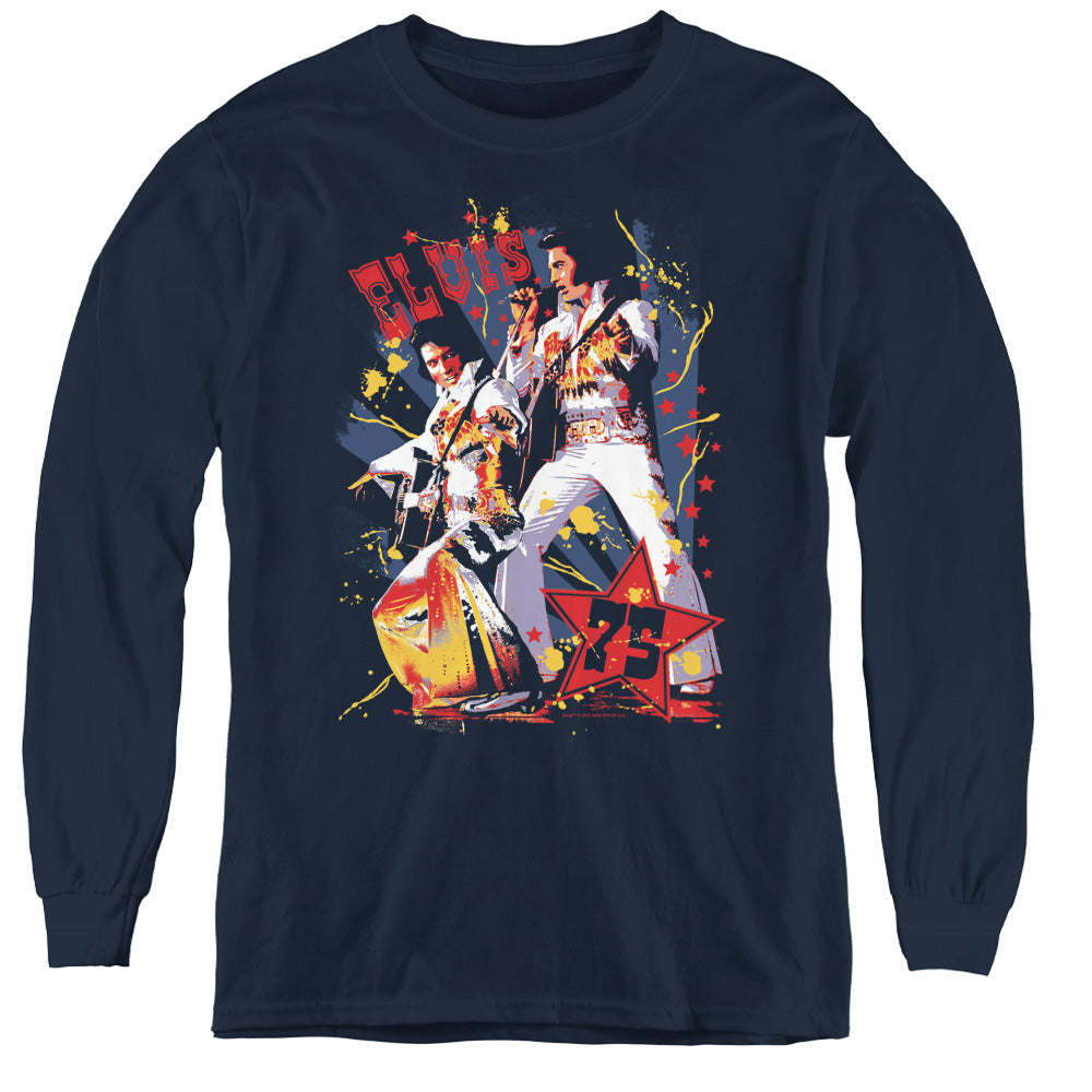 Elvis Presley Eagle Elvis Long Sleeve Kids Youth T Shirt Navy Blue Officially Licensed