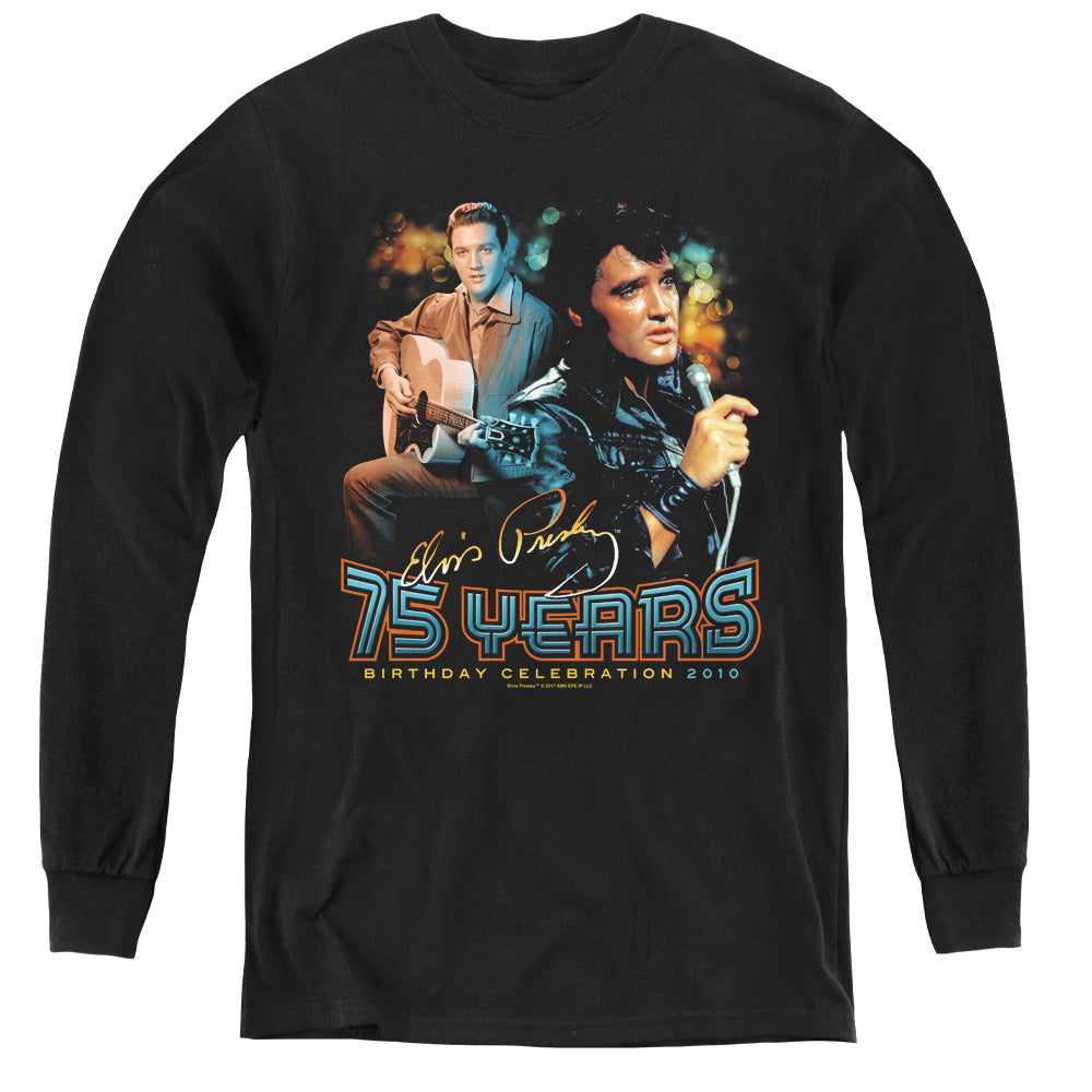 Elvis Presley 75 Years Long Sleeve Kids Youth T Shirt Black Officially Licensed