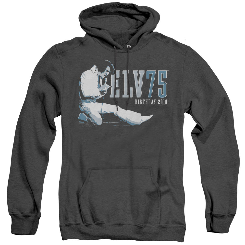 Elvis Presley Elv 75 Logo Mens Heather Hoodie Black Officially Licensed