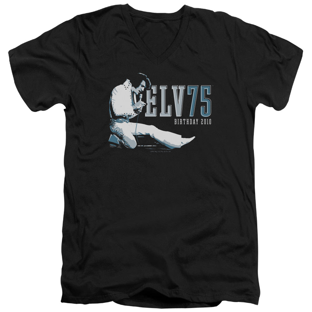 Elvis Presley Elv 75 Logo Mens Slim Fit V-Neck T Shirt Black Officially Licensed