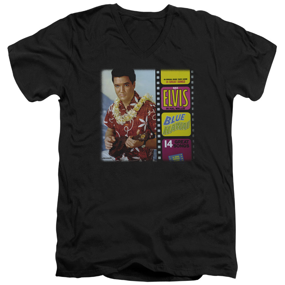 Elvis Presley Blue Hawaii Album Mens Slim Fit V-Neck T Shirt Black Officially Licensed