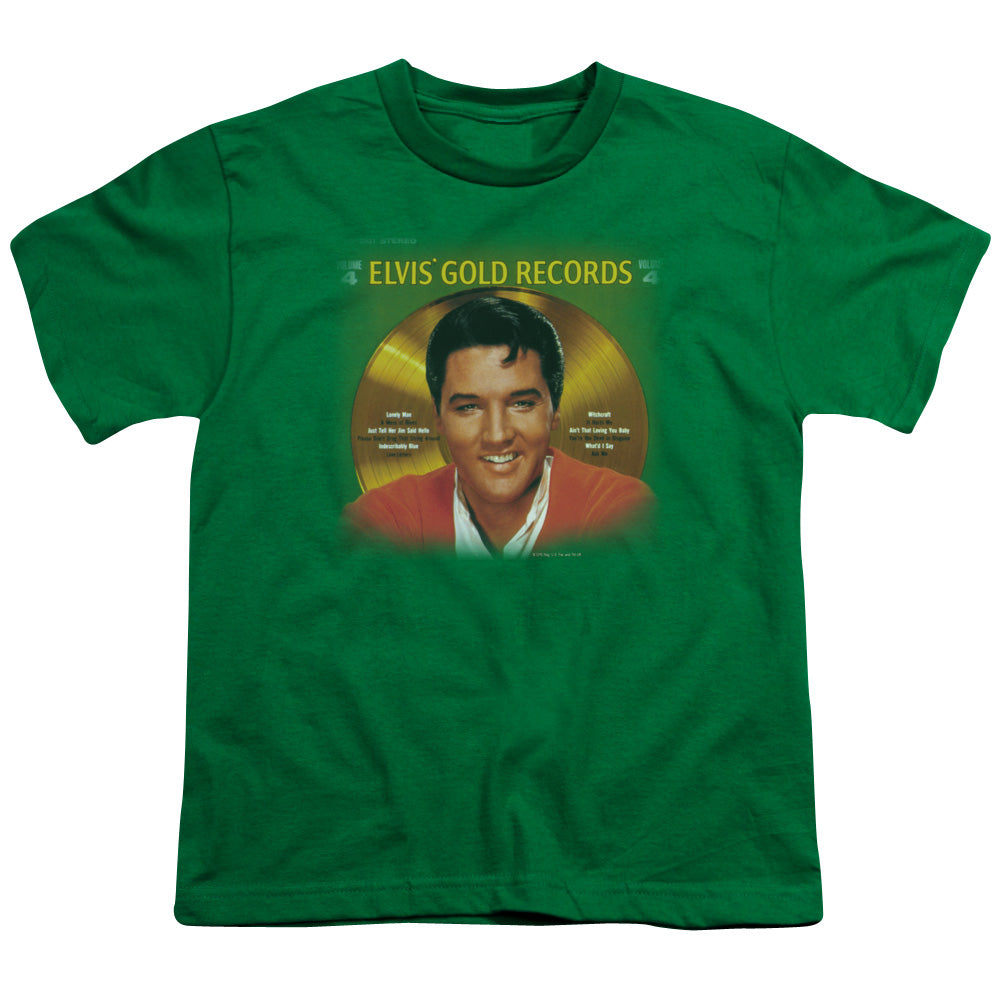 Elvis Presley Gold Records Kids Youth T Shirt Kelly Green Officially Licensed