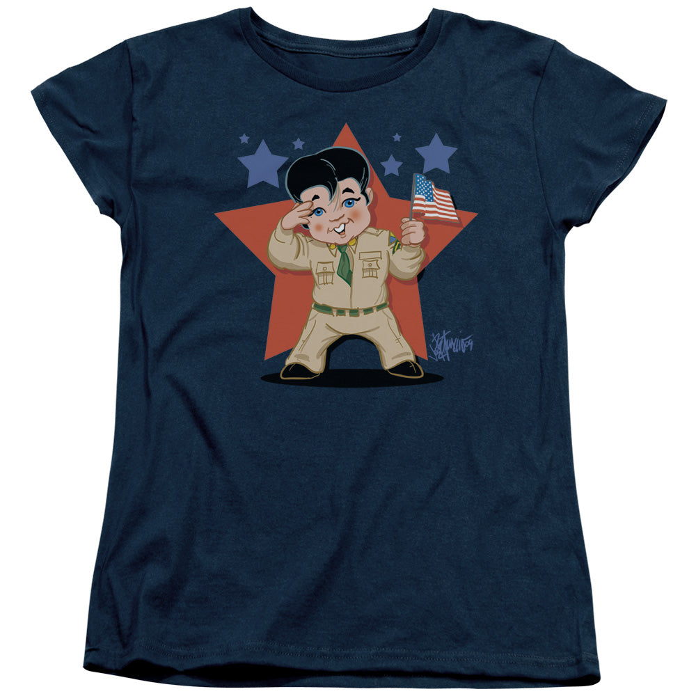 Elvis Presley Lil G I Womens T Shirt Navy Blue Officially Licensed