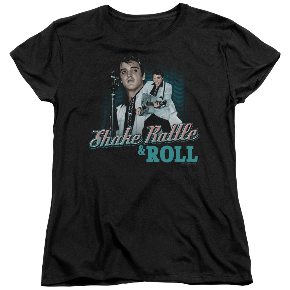 Elvis Presley Shake Rattle & Roll Womens T Shirt Black Officially Licensed