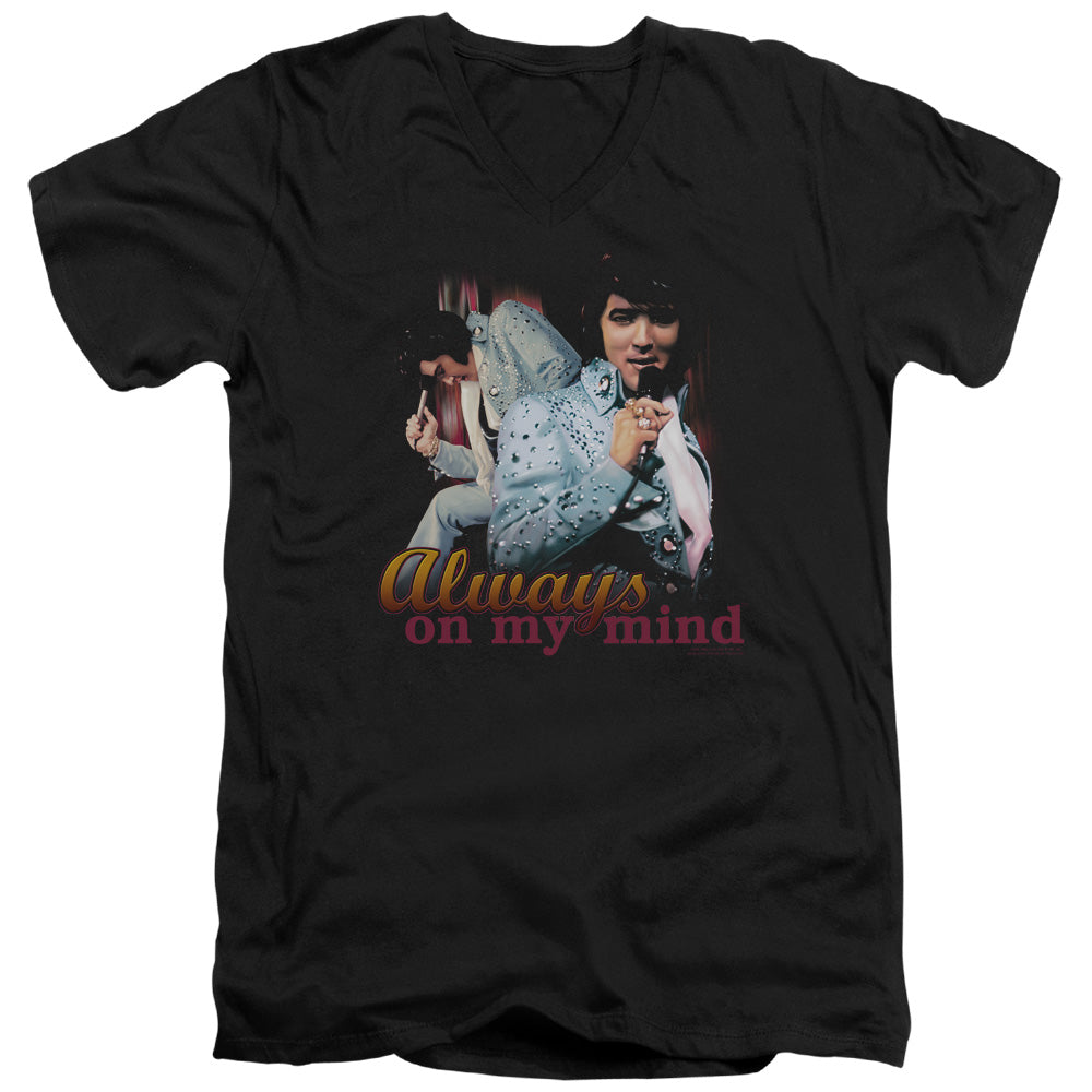 Elvis Presley Always on My Mind Mens Slim Fit V-Neck T Shirt Black Officially Licensed