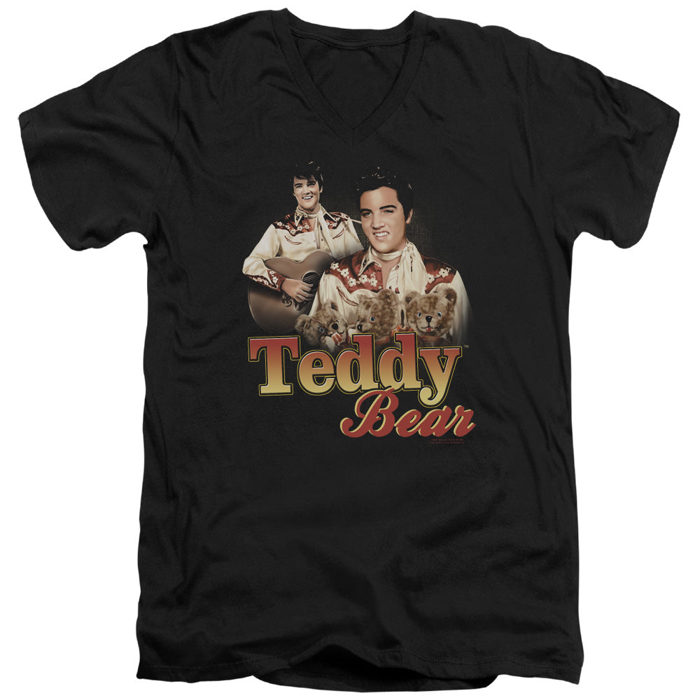 Elvis Presley Teddy Bear Mens Slim Fit V-Neck T Shirt Black Officially Licensed