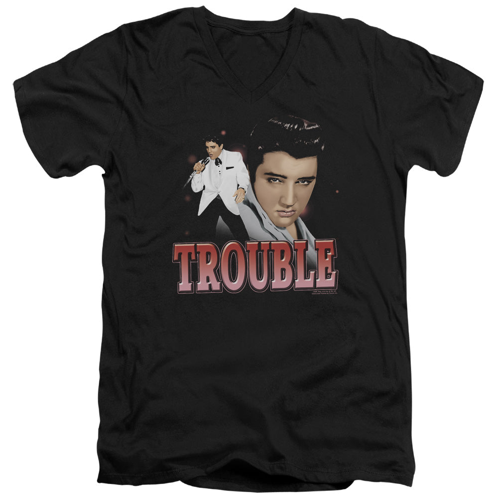 Elvis Presley Trouble Mens Slim Fit V-Neck T Shirt Black Officially Licensed