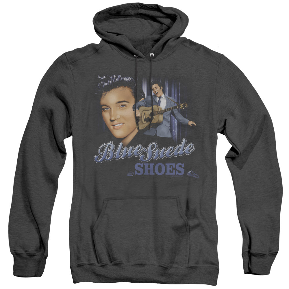 Elvis Presley Blue Suede Shoes Mens Heather Hoodie Black Officially Licensed
