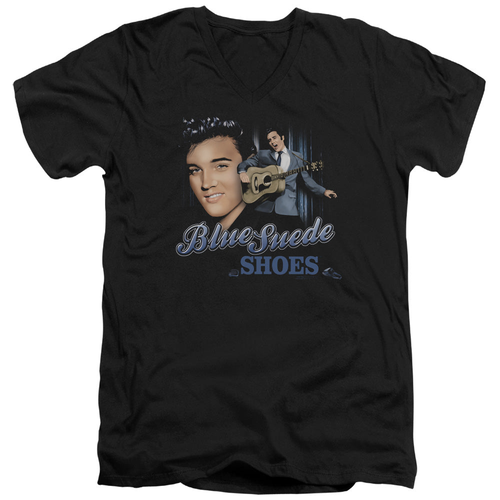 Elvis Presley Blue Suede Shoes Mens Slim Fit V-Neck T Shirt Black Officially Licensed