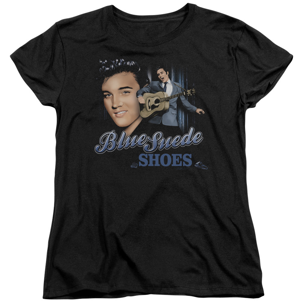 Elvis Presley Blue Suede Shoes Womens T Shirt Black Officially Licensed