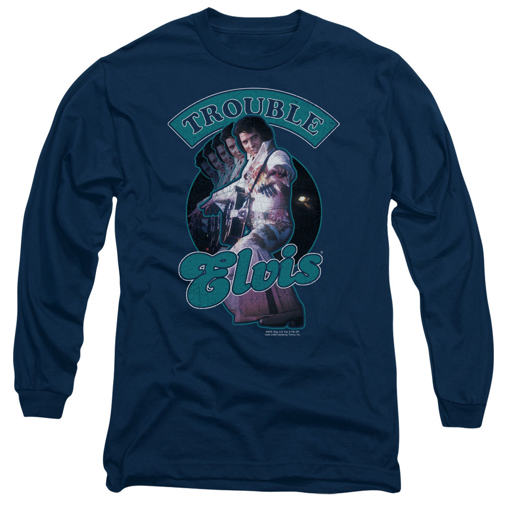 Elvis Presley Total Trouble Mens Long Sleeve Shirt Navy Officially Licensed Officially Licensed