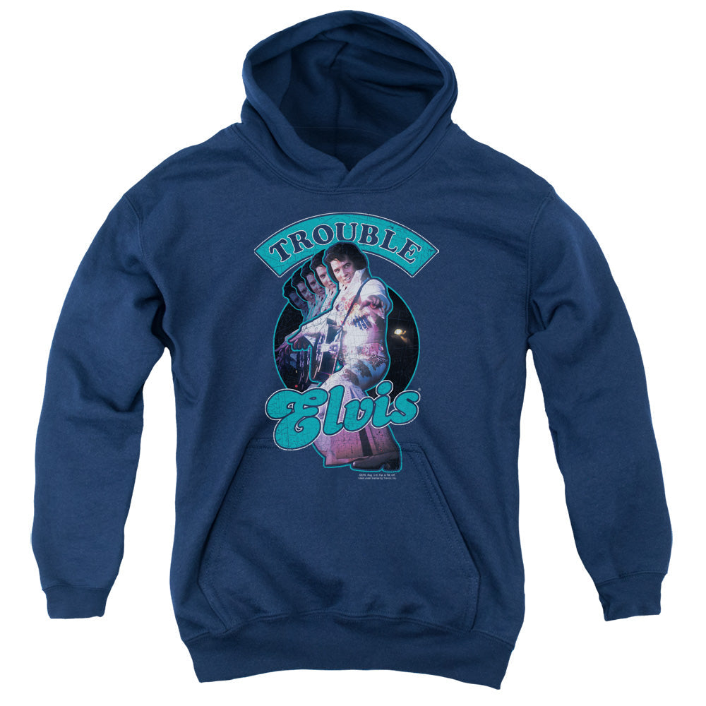 Elvis Presley Total Trouble Kids Youth Hoodie Navy Blue Officially Licensed