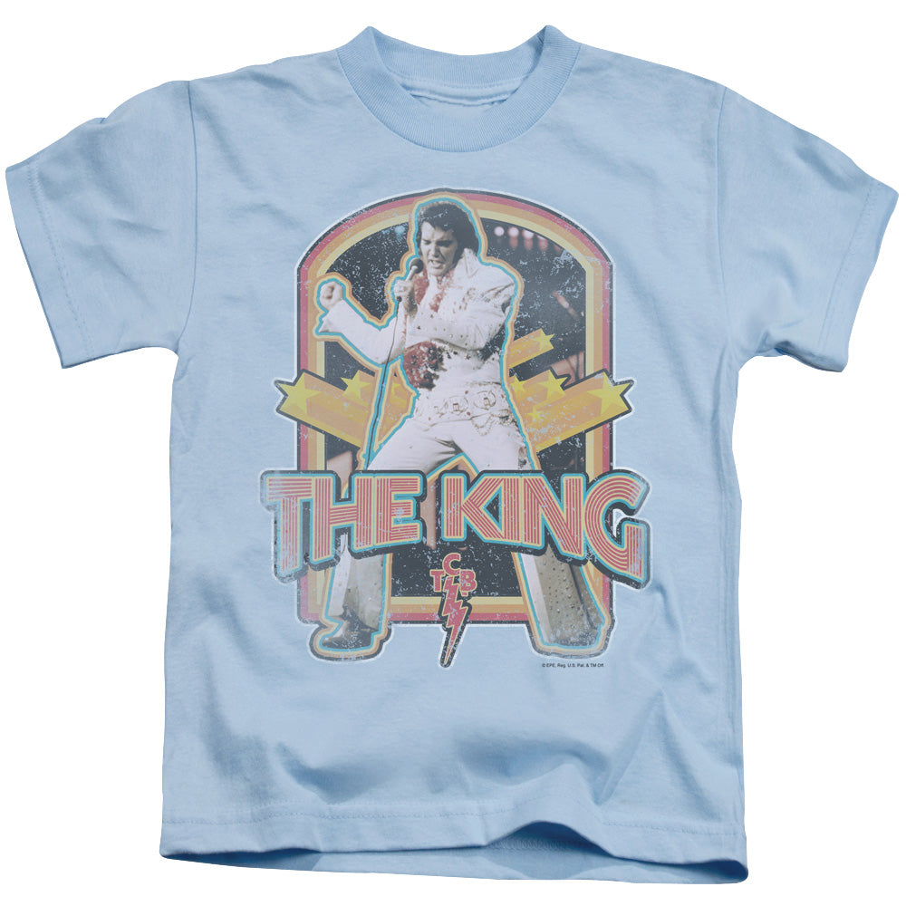 Elvis Presley Distressed King Juvenile Kids Youth T Shirt Light Blue Officially Licensed