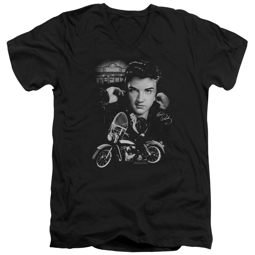 Elvis Presley the King Rides Again Mens Slim Fit V-Neck T Shirt Black Officially Licensed