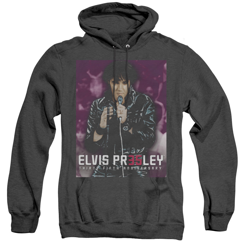 Elvis Presley 35 Leather Mens Heather Hoodie Black Officially Licensed