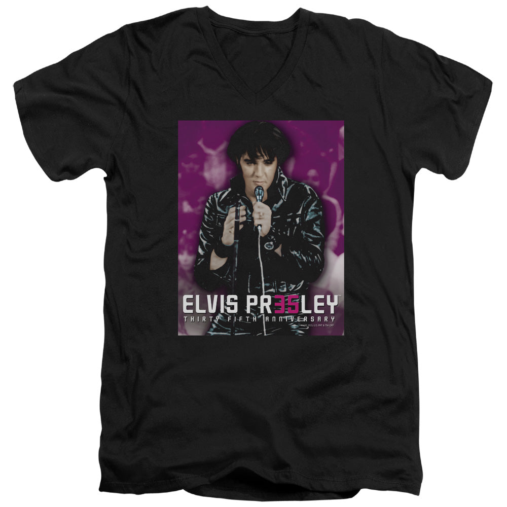 Elvis Presley 35 Leather Mens Slim Fit V-Neck T Shirt Black Officially Licensed