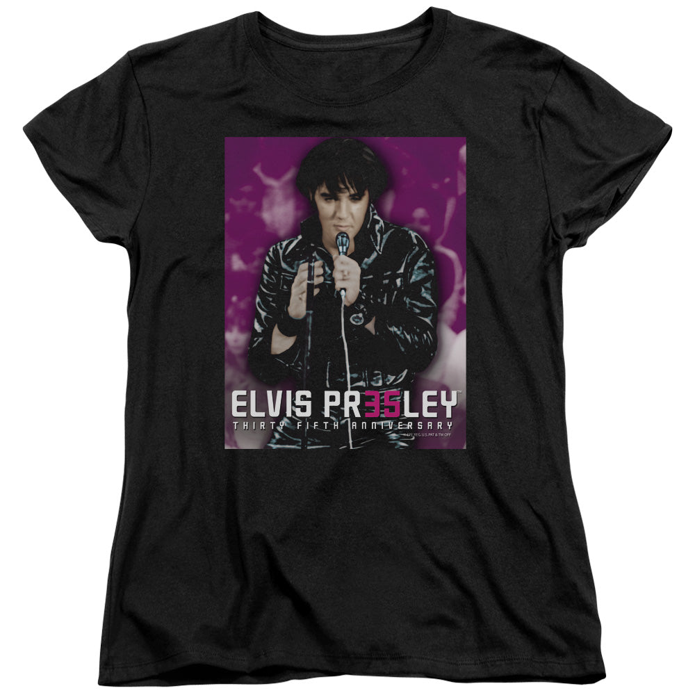 Elvis Presley 35 Leather Womens T Shirt Black Officially Licensed