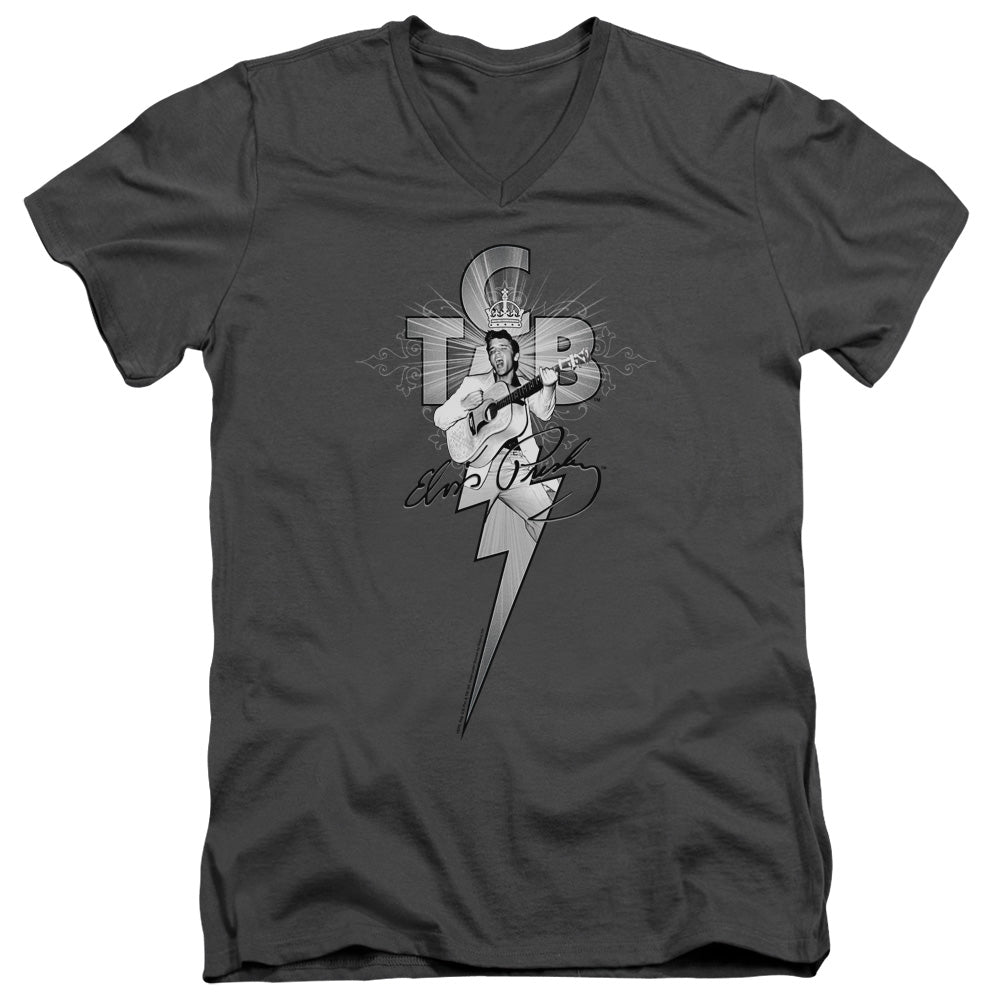 Elvis Presley Tcb Ornate Mens Slim Fit V-Neck T Shirt Charcoal Officially Licensed