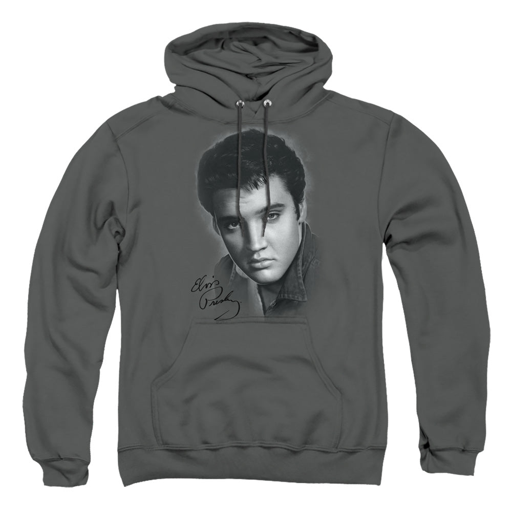 Elvis Presley Grey Portrait Mens Hoodie Charcoal Officially Licensed