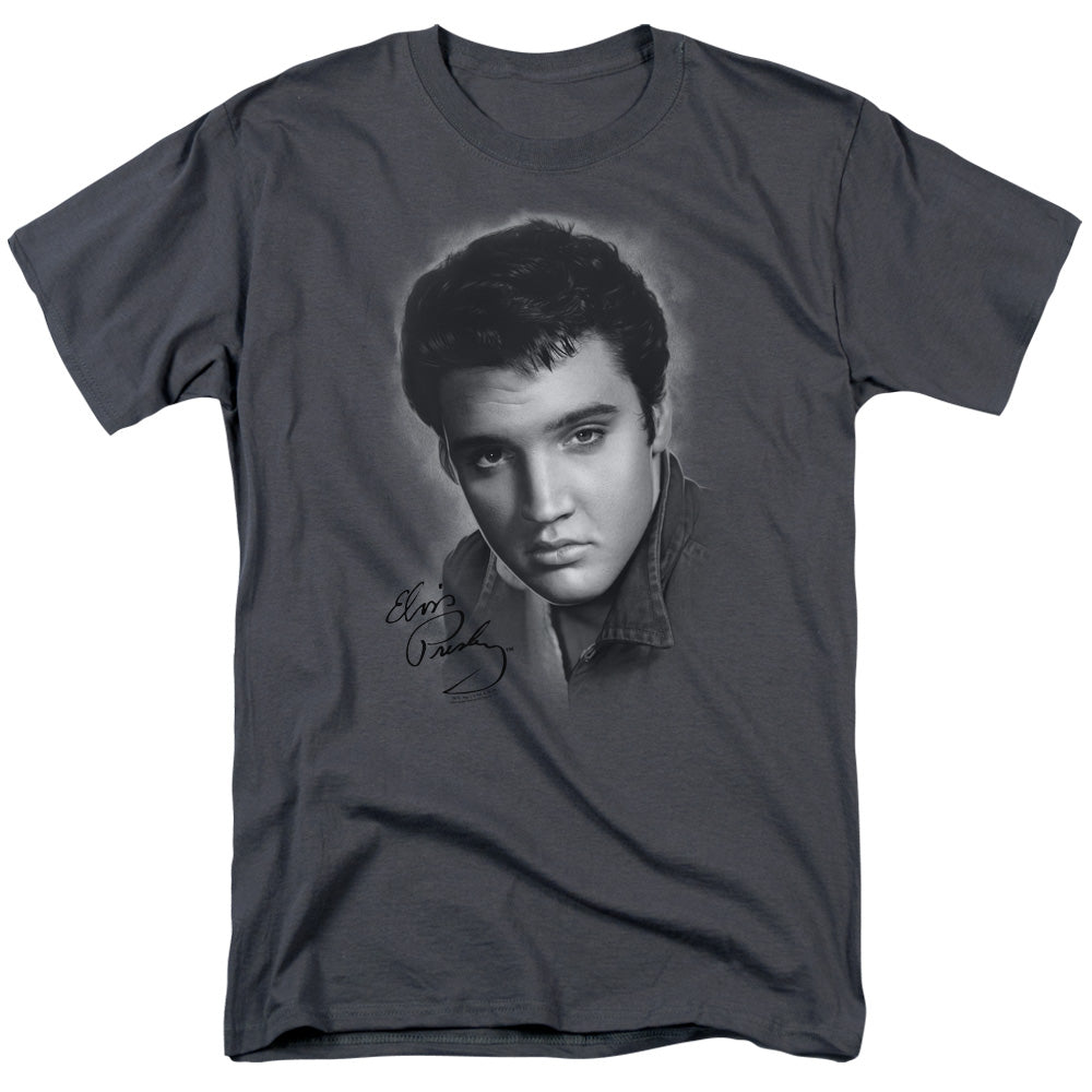 Elvis Presley Grey Portrait Mens T Shirt Charcoal Officially Licensed