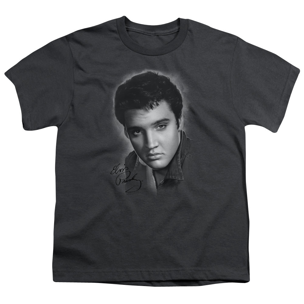 Elvis Presley Grey Portrait Kids Youth T Shirt Charcoal Officially Licensed
