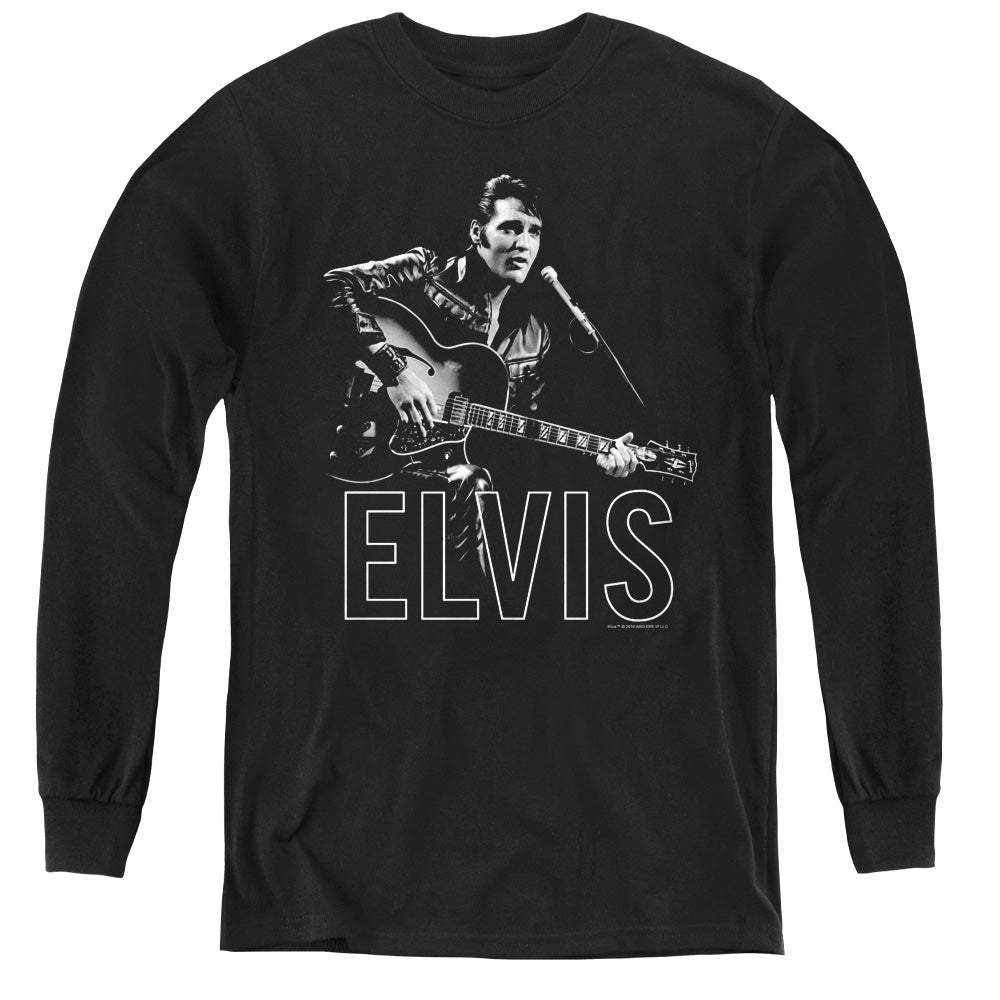 Elvis Presley Guitar in Hand Long Sleeve Kids Youth T Shirt Black Officially Licensed