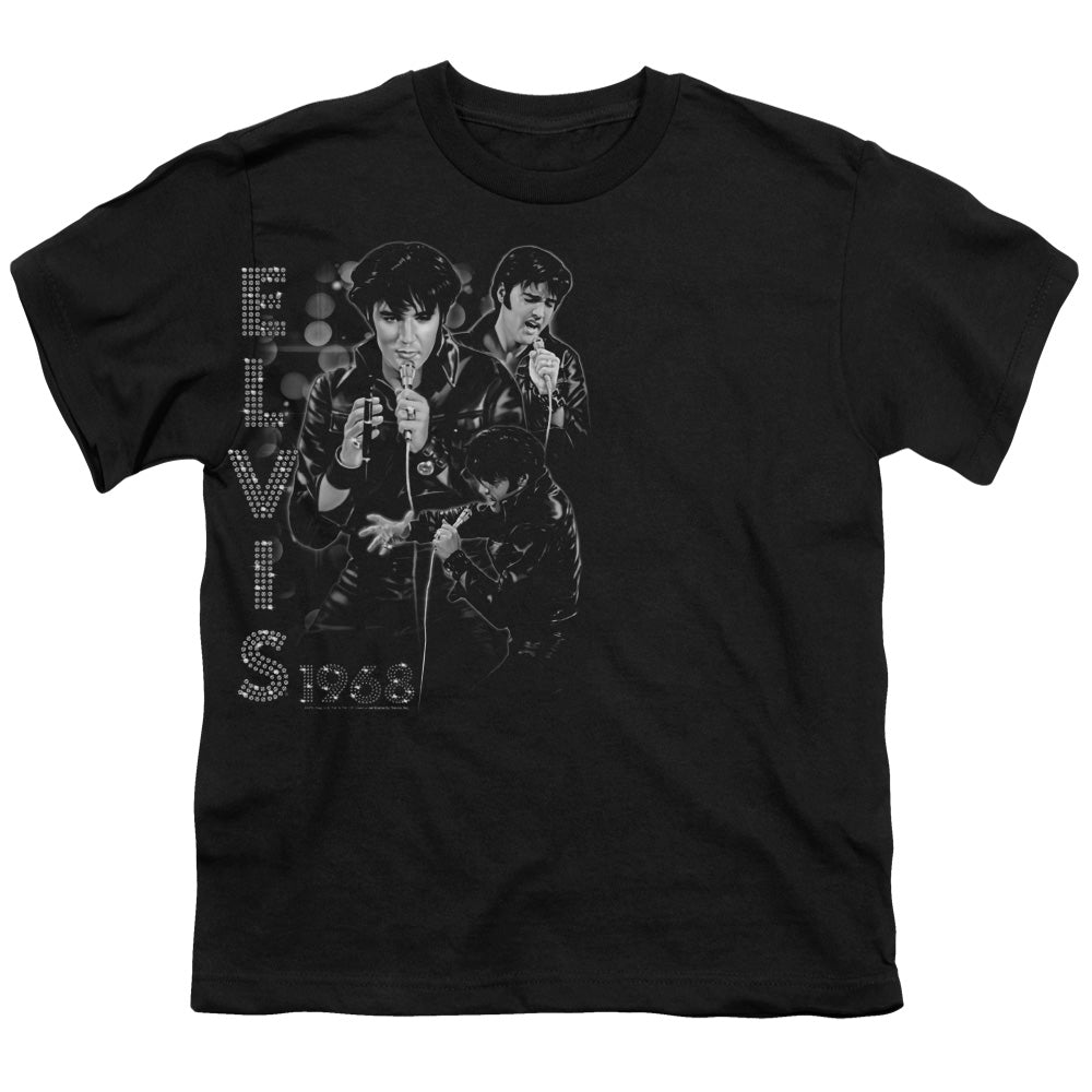 Elvis Presley Leathered Kids Youth T Shirt Black Officially Licensed
