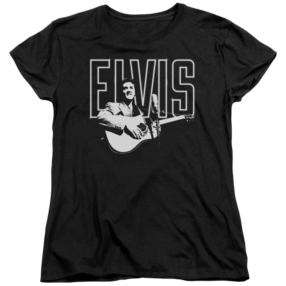 Elvis Presley White Glow Womens T Shirt Black Officially Licensed