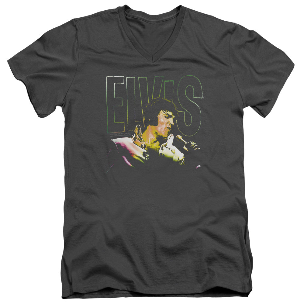 Elvis Presley Multicolored Mens Slim Fit V Neck T Shirt Charcoal Officially Licensed