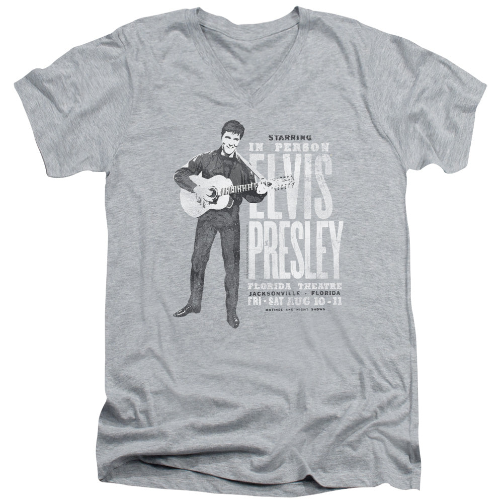 Elvis Presley in Person Mens Slim Fit V Neck T Shirt Athletic Heather Officially Licensed